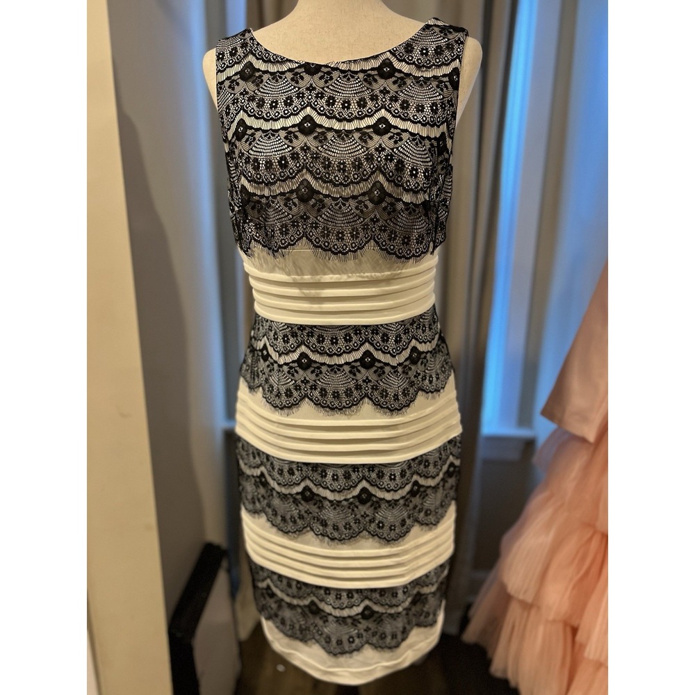 Jax Women's Dress White With Black Lace Size‎ 10